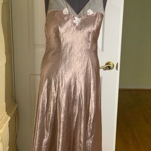 Elegant Satin Gown with Floral Accents